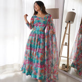 Presenting New Real Modeling Anarkali Tabby Organza Silk Gown