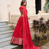 Crafted Pure Chanderi Plain Lehenga