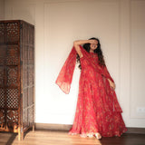 Elegance Red Flower Printed Gown