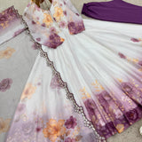 Designer White Printed Organza Suit