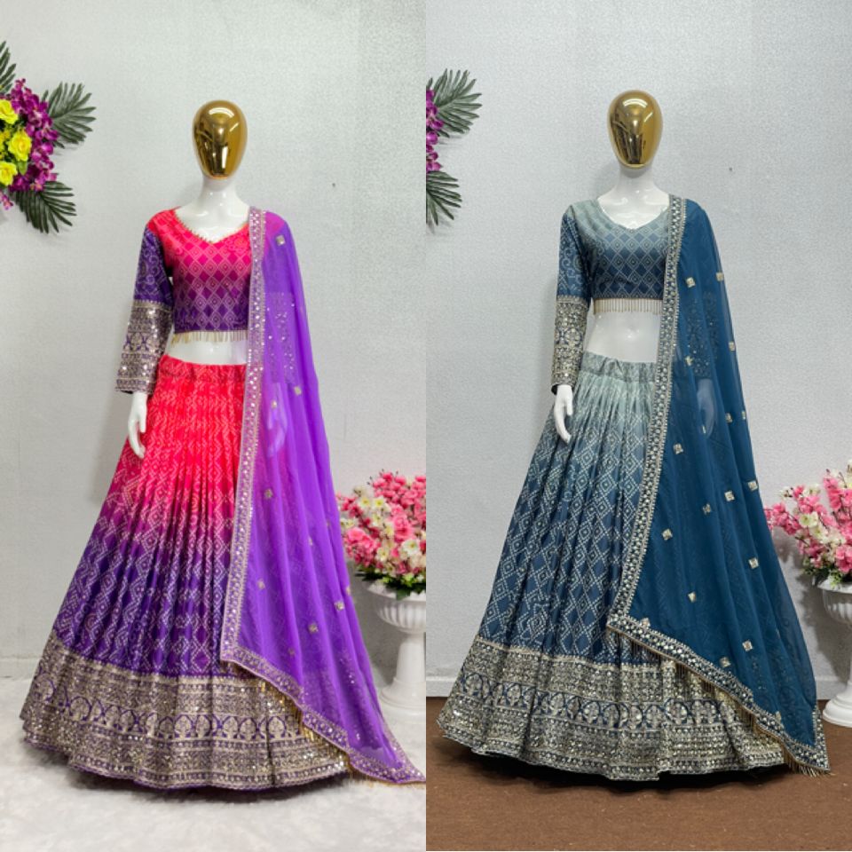 PARTY WEAR HEAVY CHINON  LEHENGAS CHOLI