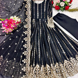 Black Pure Georgette Anarkali Suit