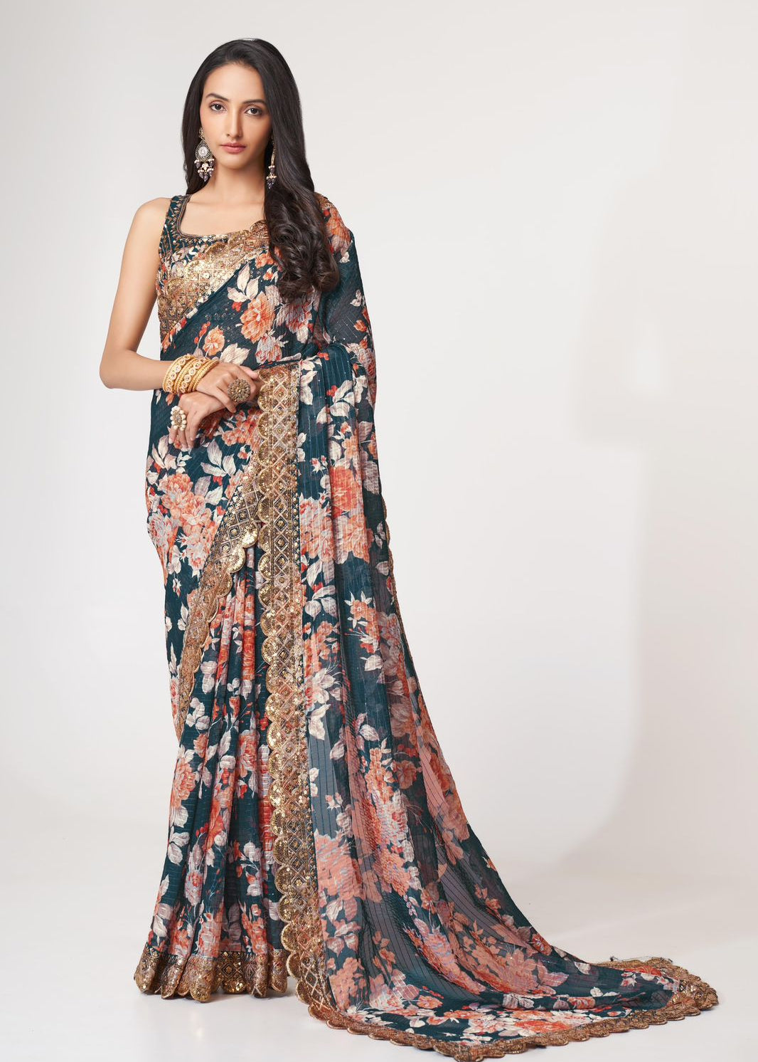 beautiful Pure Organza digital Printed Work sarees