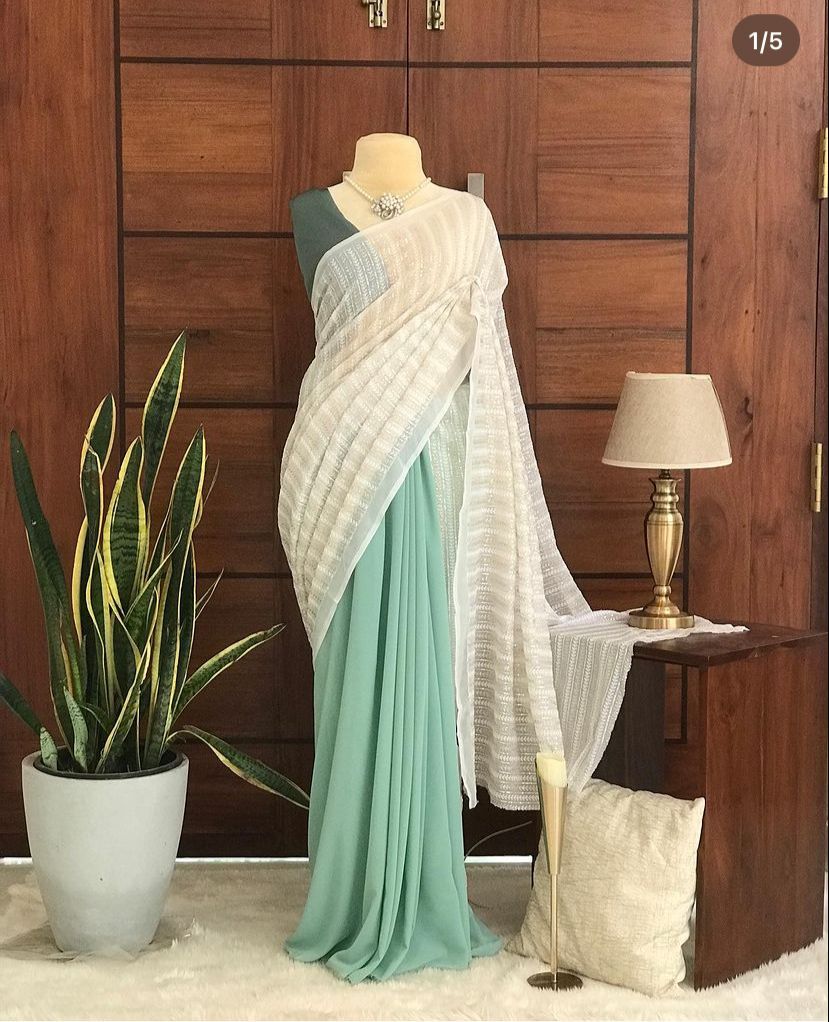 Fancy Look Half Half Grorgette Saree