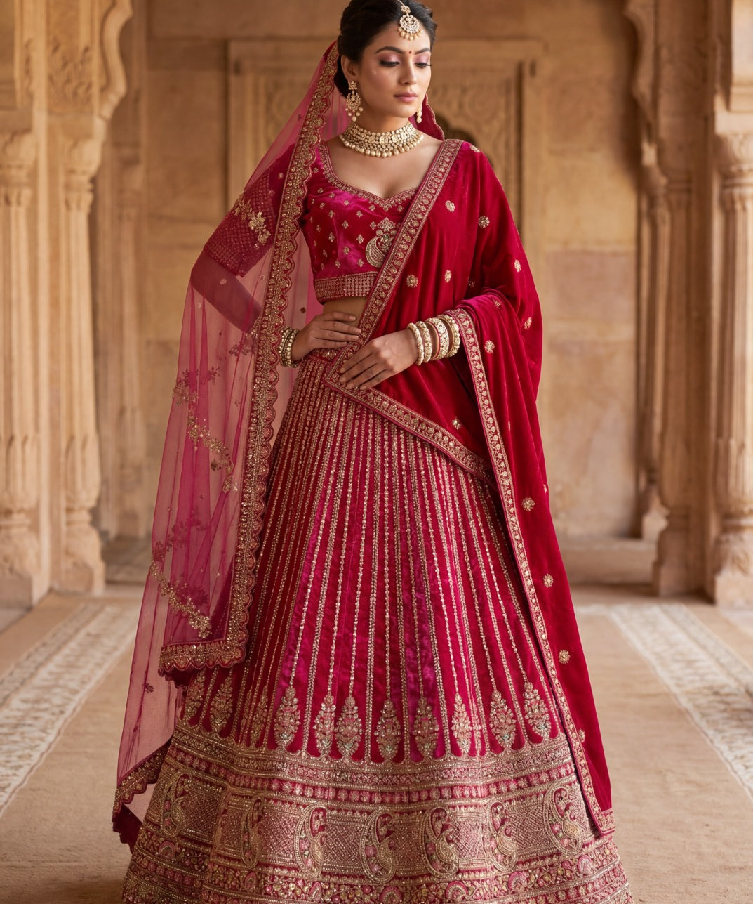 Royal Bridal Wedding Velvet Lehenga