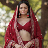 Trending Maroon Embroidered Flaired Lehenga