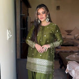 Fabulous Dhoti Style Olive Suit