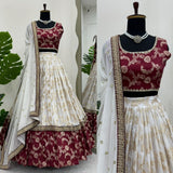 White Premium Jacquard Lehenga