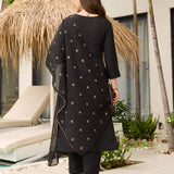 Black Embroidered Straight Kurta