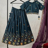 Ananya Teal Blue Embroidered Lehenga