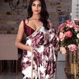 beautiful flower printed pallu and pearl lace saree