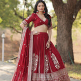 Trending Maroon Embroidered Flaired Lehenga