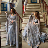 Silver Heavy Fandy Silk Anarkali Gown