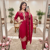 Trendy Pink Silk Straight Suit
