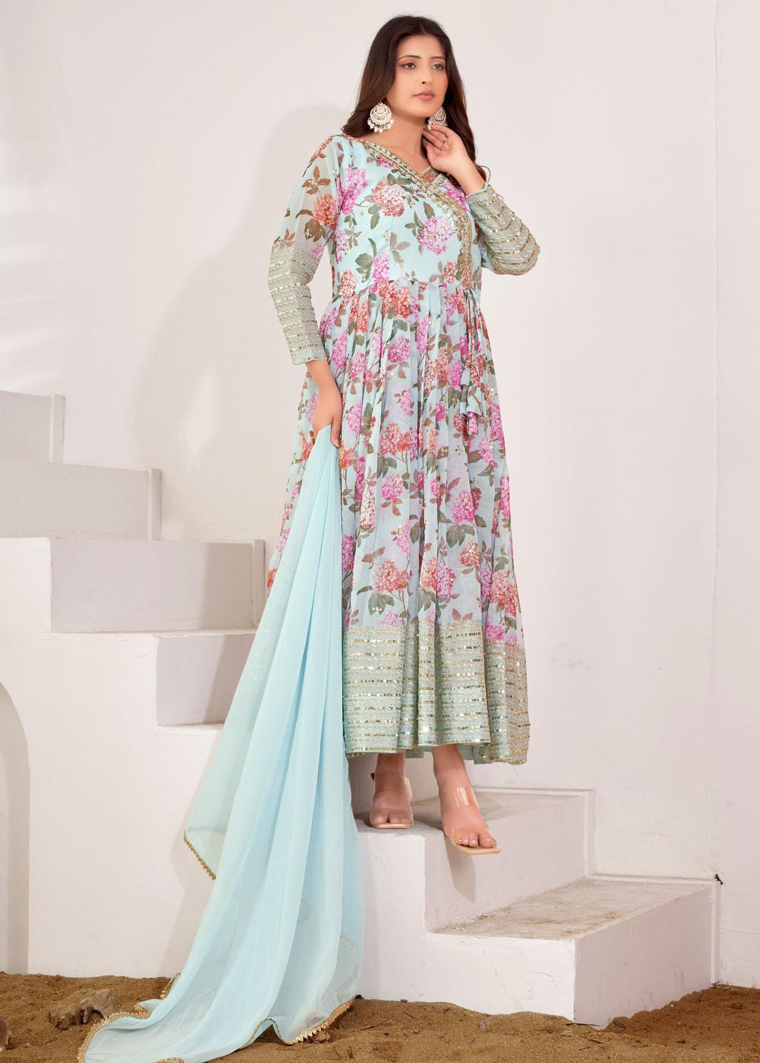 Designer Partywear Flower Printed Gown