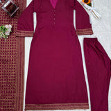 Monsoon Silk Maroon Straight Suit