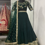 Art Silk Embroidered Green Lehenga