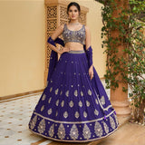 Indigo Heavy Chinon Silk Lehenga