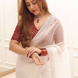 Beautifull White Sequance  Saree