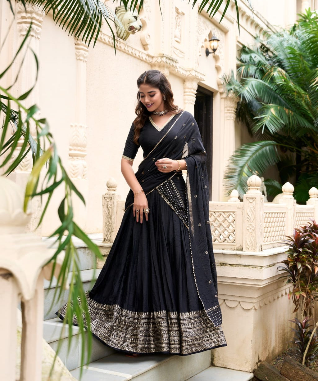 Crafted Pure Chanderi Plain Lehenga