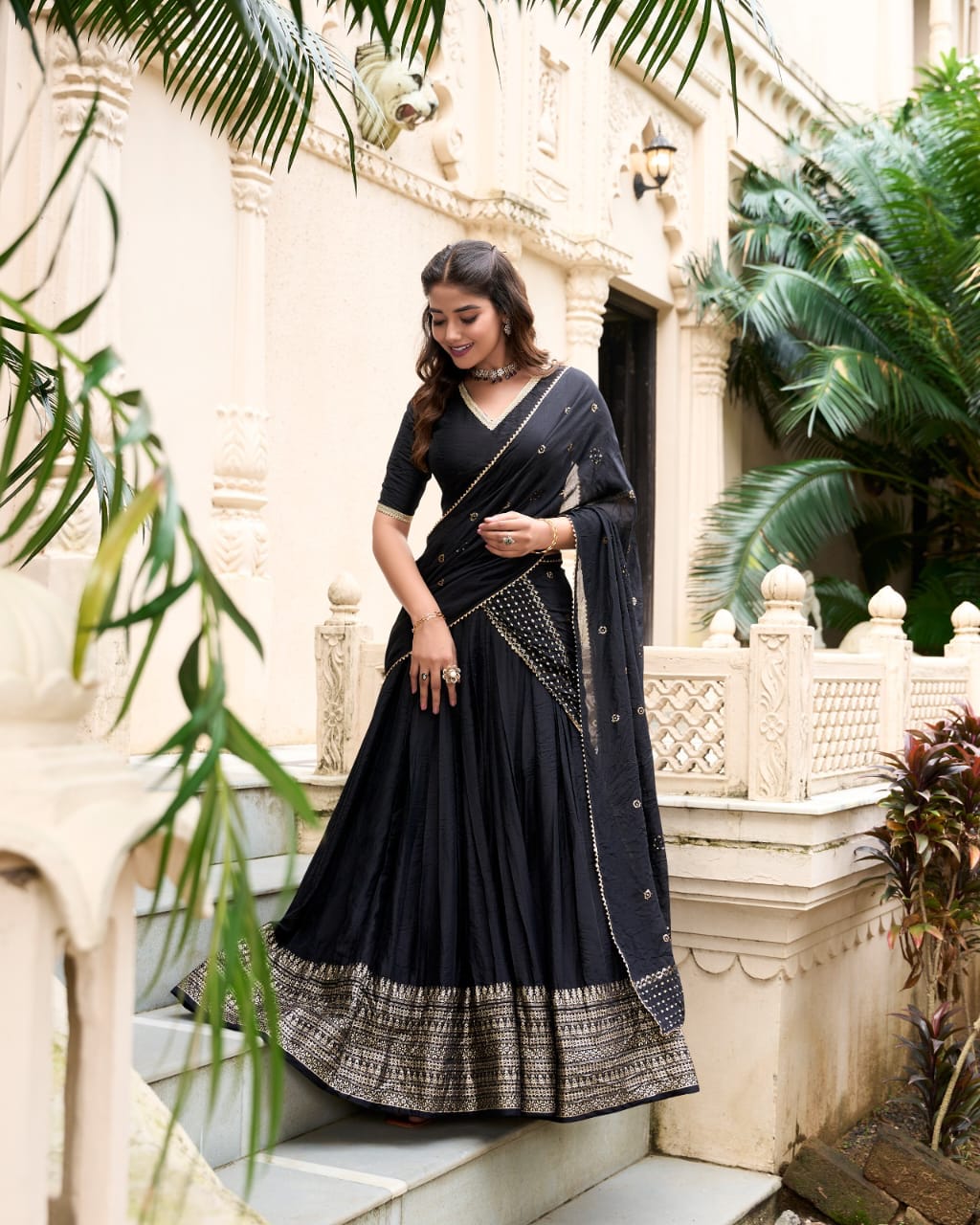 Crafted Pure Chanderi Plain Lehenga