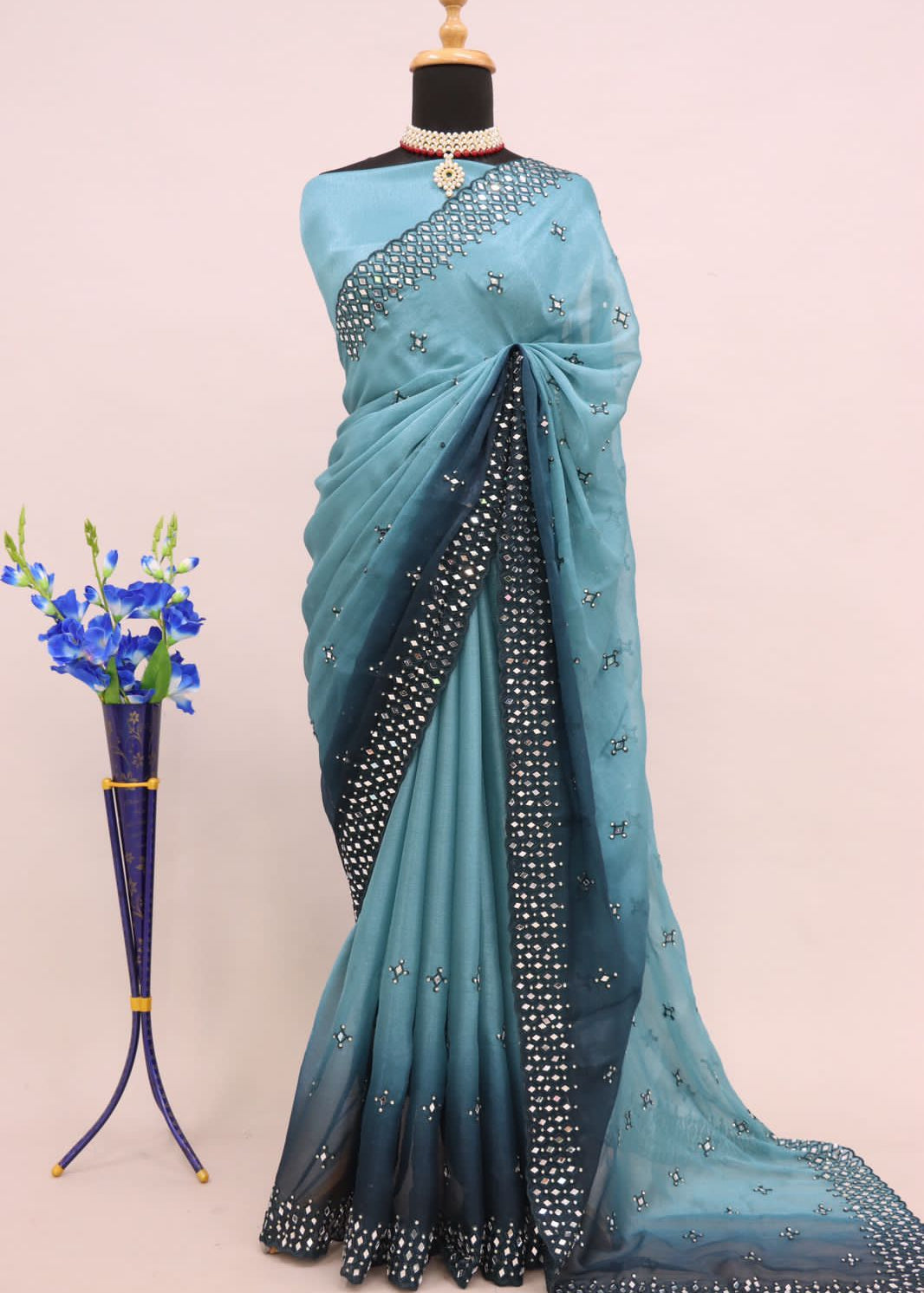 Premium  Mirror Work Saree