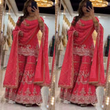 Pink Patiala Embroidered Top Sharara