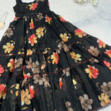 Black Stylish Flower Print Gown