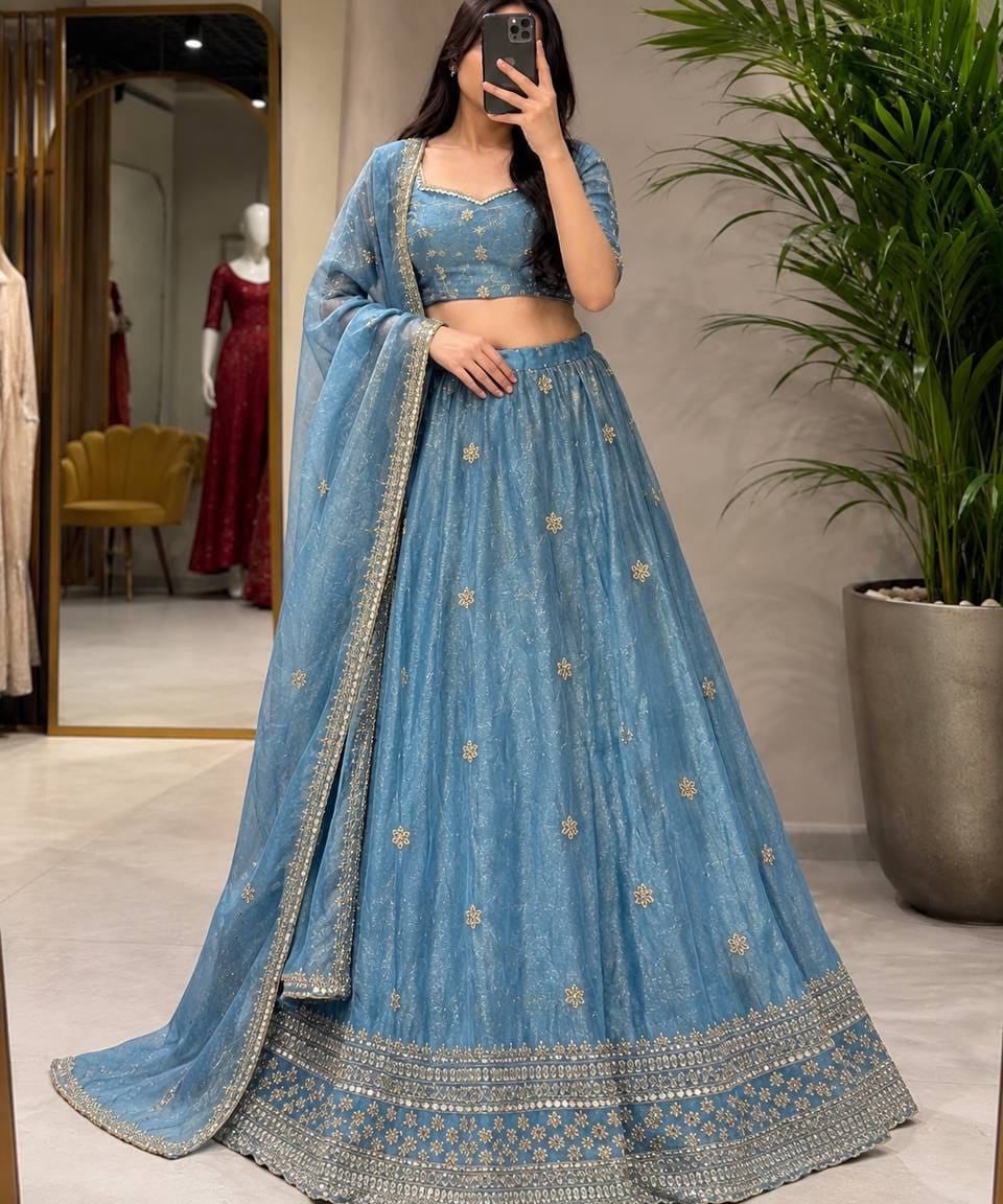 Mayuri Blue Jacquard Silk Lehenga