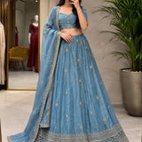 Mayuri Blue Jacquard Silk Lehenga