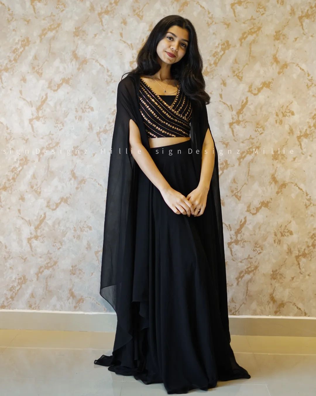 Fancy Black Georgette Indo Lehenga