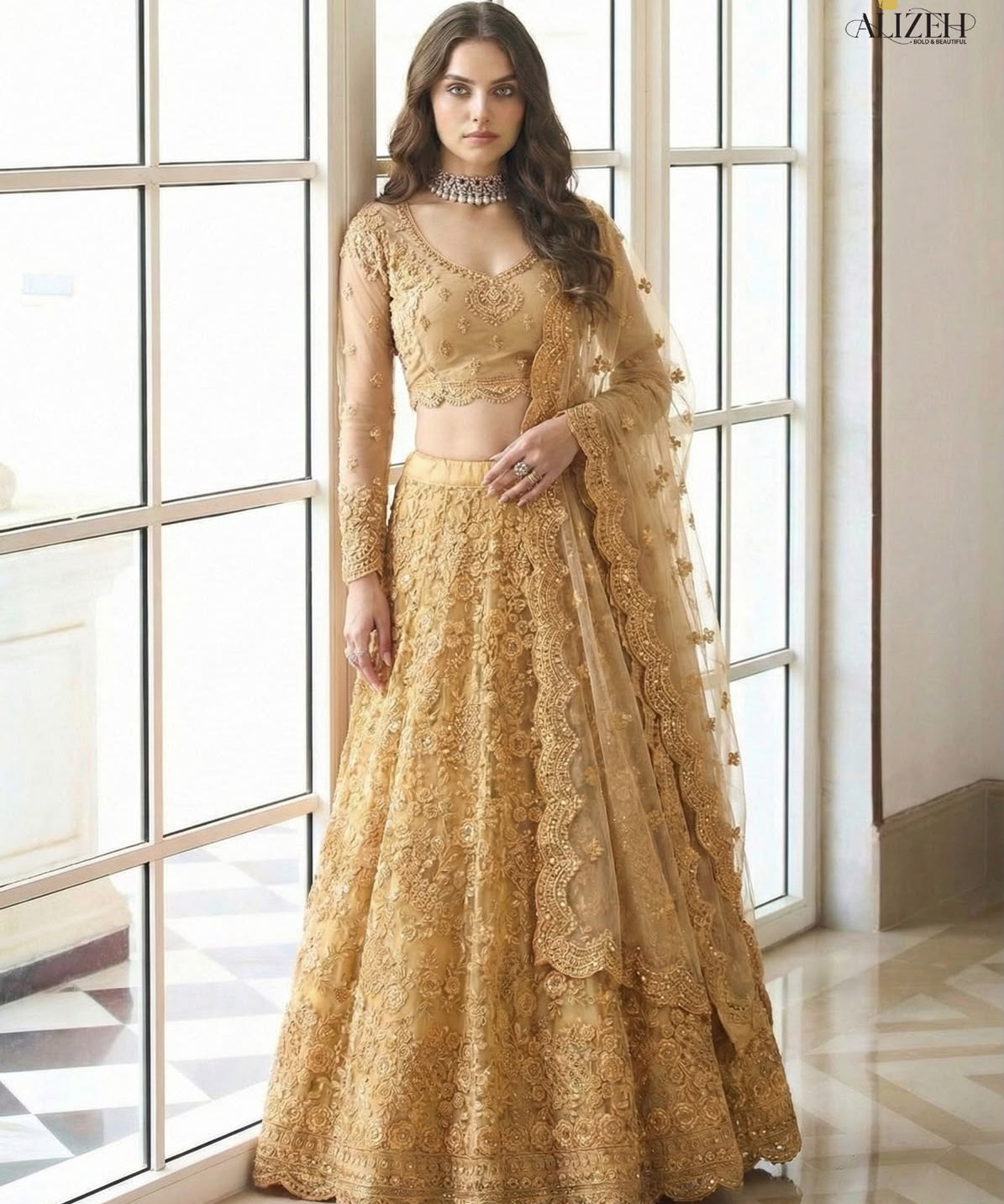 Alizeh Golden Wedding Embroidered Lehenga