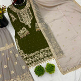 Olive Designer Pakistani Straight Suit