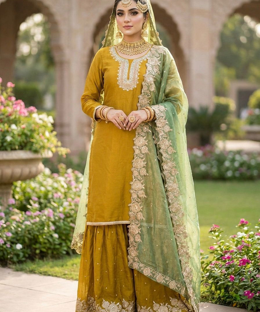 Dulhan Silky Embroidered Top Sharara