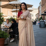 Creamy Star Georgette Moti Border Saree