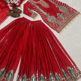 Glorious Red Silk Top Sharara