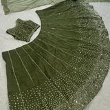 Draped Olive Silk Lehenga Choli