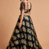 Wedding Black Floral Embroidered Lehenga