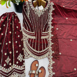 Maroon Classy Embroidered Silk Suit