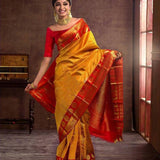 Golden Yellow Soft Lichi Silk Saree