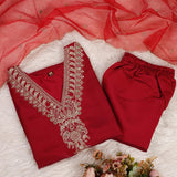 Reddish Roman Silk Straight Kurta