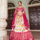 Beautifull Floral Printed Tussar Silk Lehenga