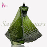 Mirror Work Crafted Green Bridal Lehenga