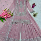 Peach Designer Embroidered Top Plazzo