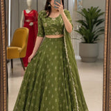 Elegant Olive Rangoli Cruch Lehenga