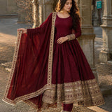 Maroon Designer Fandy Cruch Suit