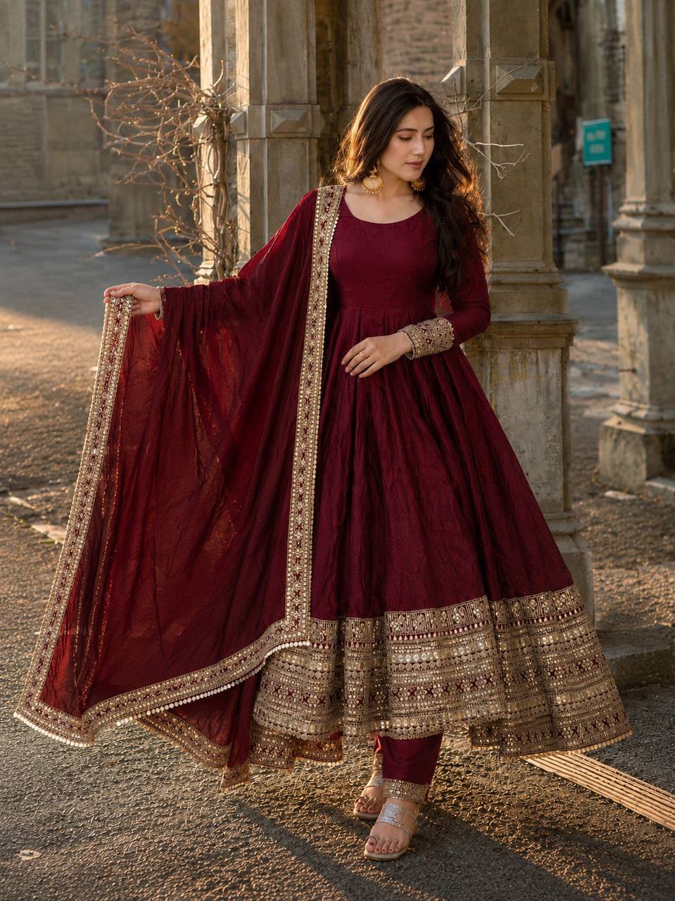 Maroon Designer Fandy Cruch Suit