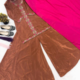 Brown Shiny Natural Crepe Suit
