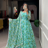 newly silver chiffon  design with floral print gown