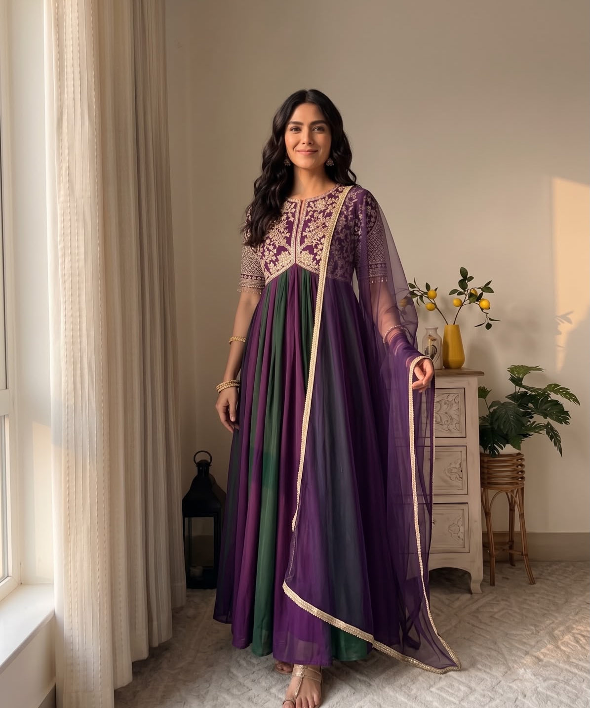 Classic Multi Colored Silk Gown
